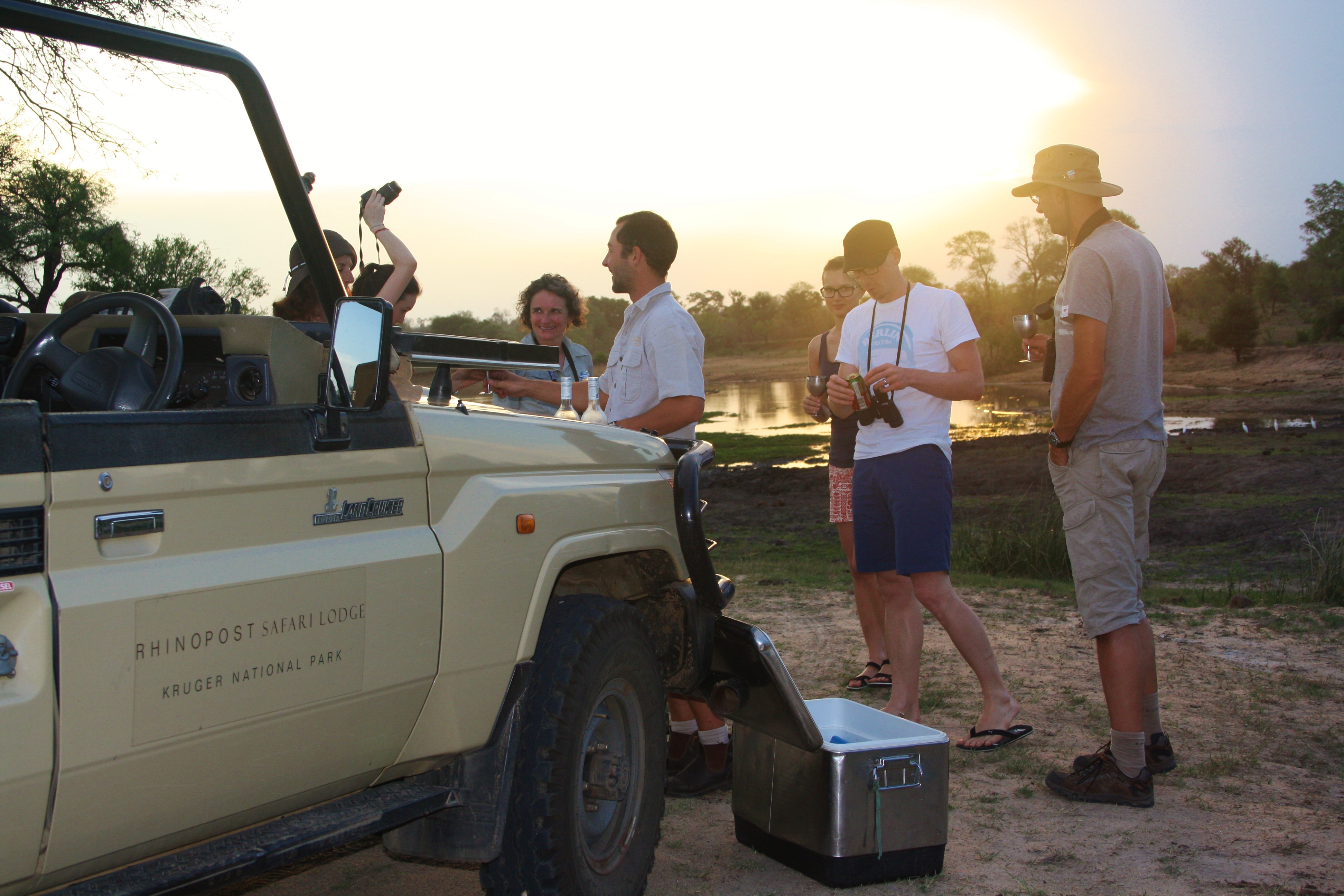 Sundowners at sunset on safari in the Kruger National Park