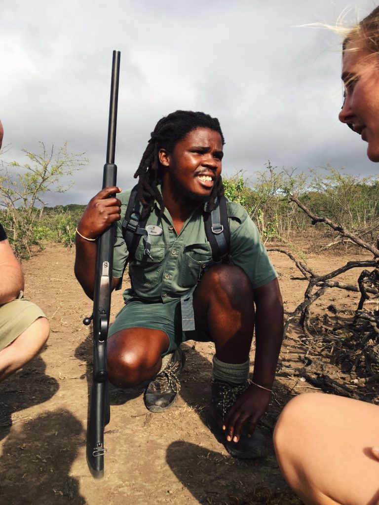 Experienced guide Nunu Jobe leading a walking safari from Rhino Ridge Safari Lodge